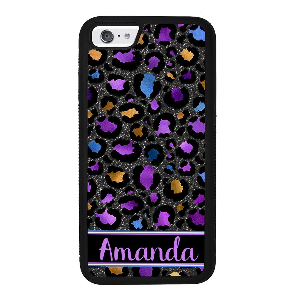 Space Leopard Blue Purple Gold Foil Personalized | Apple iPhone Case
