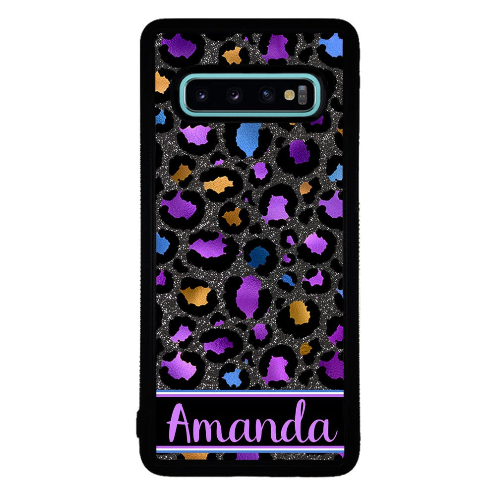 Space Leopard Blue Purple Gold Foil Personalized | Samsung Phone Case