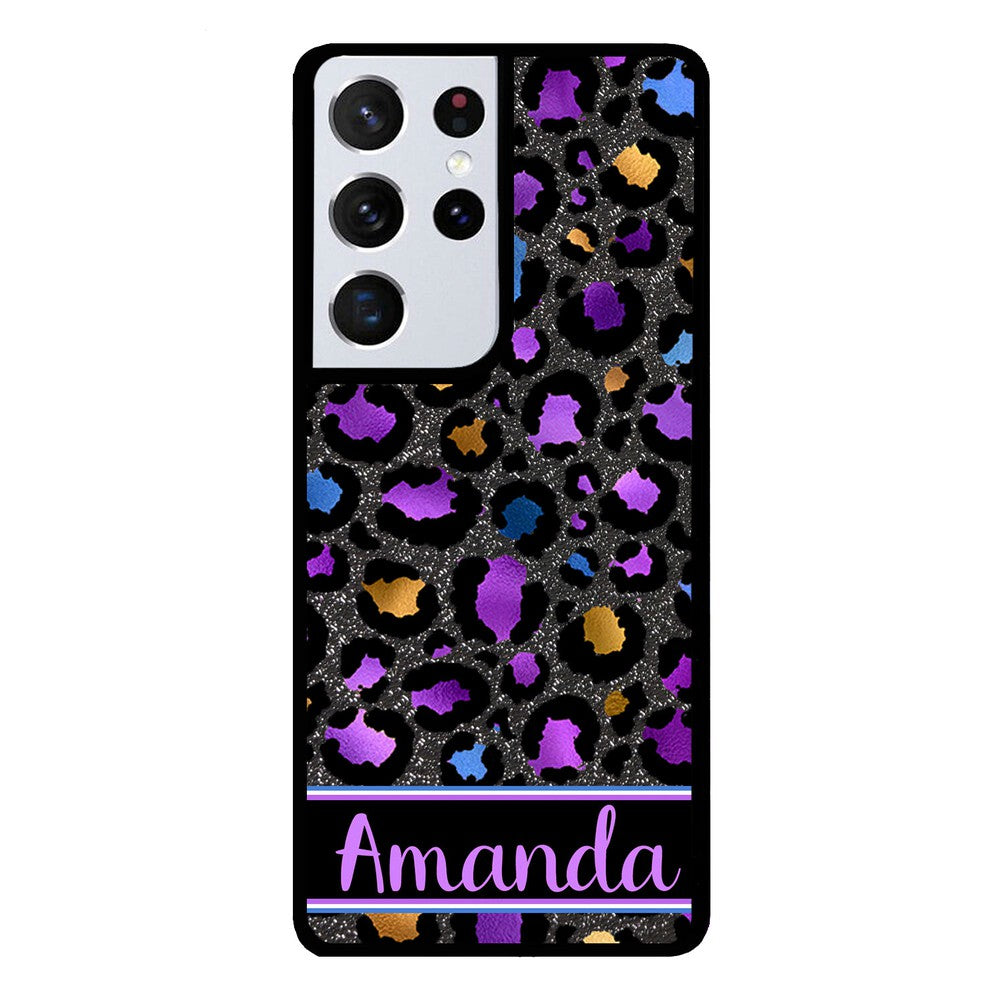 Space Leopard Blue Purple Gold Foil Personalized | Samsung Phone Case