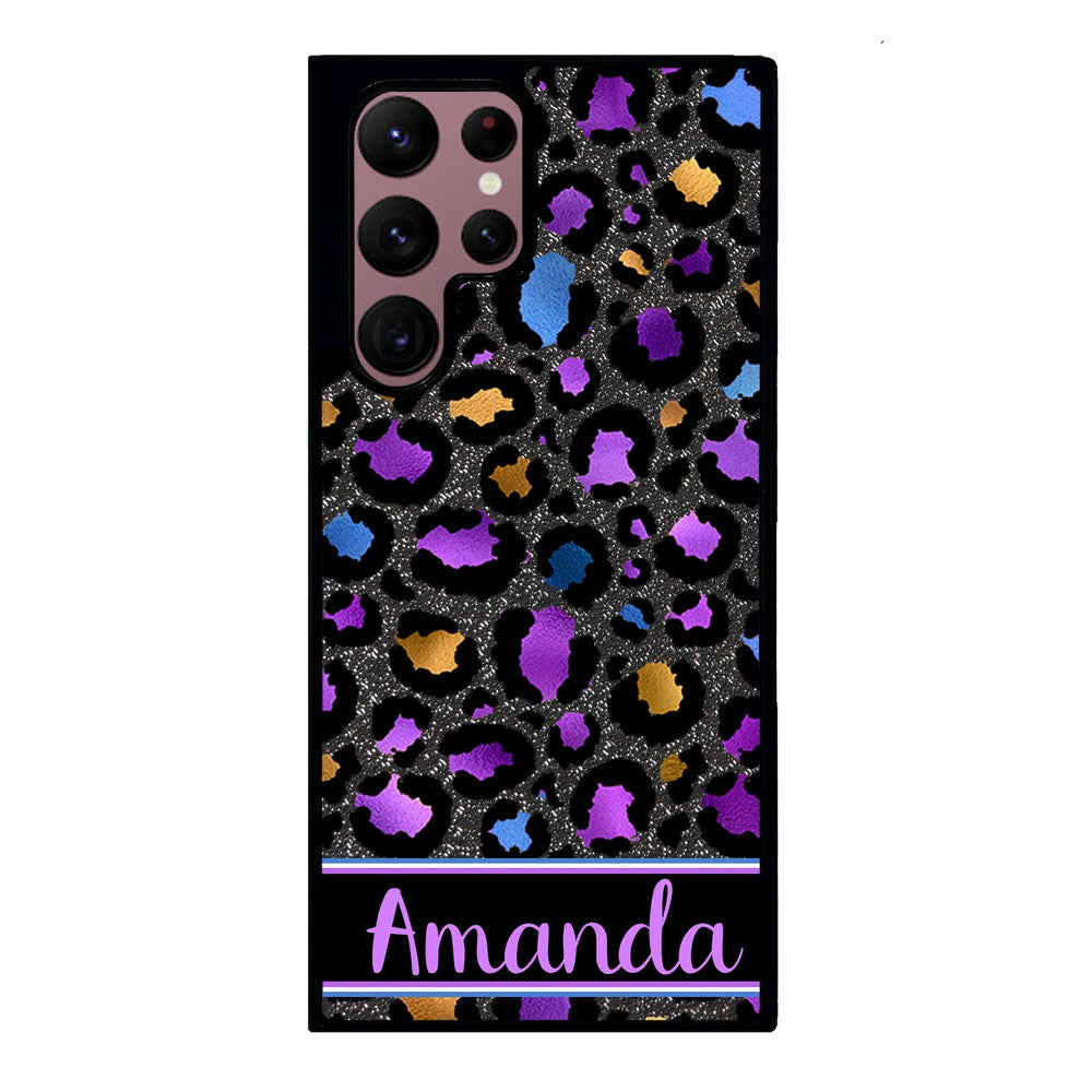 Space Leopard Blue Purple Gold Foil Personalized | Samsung Phone Case