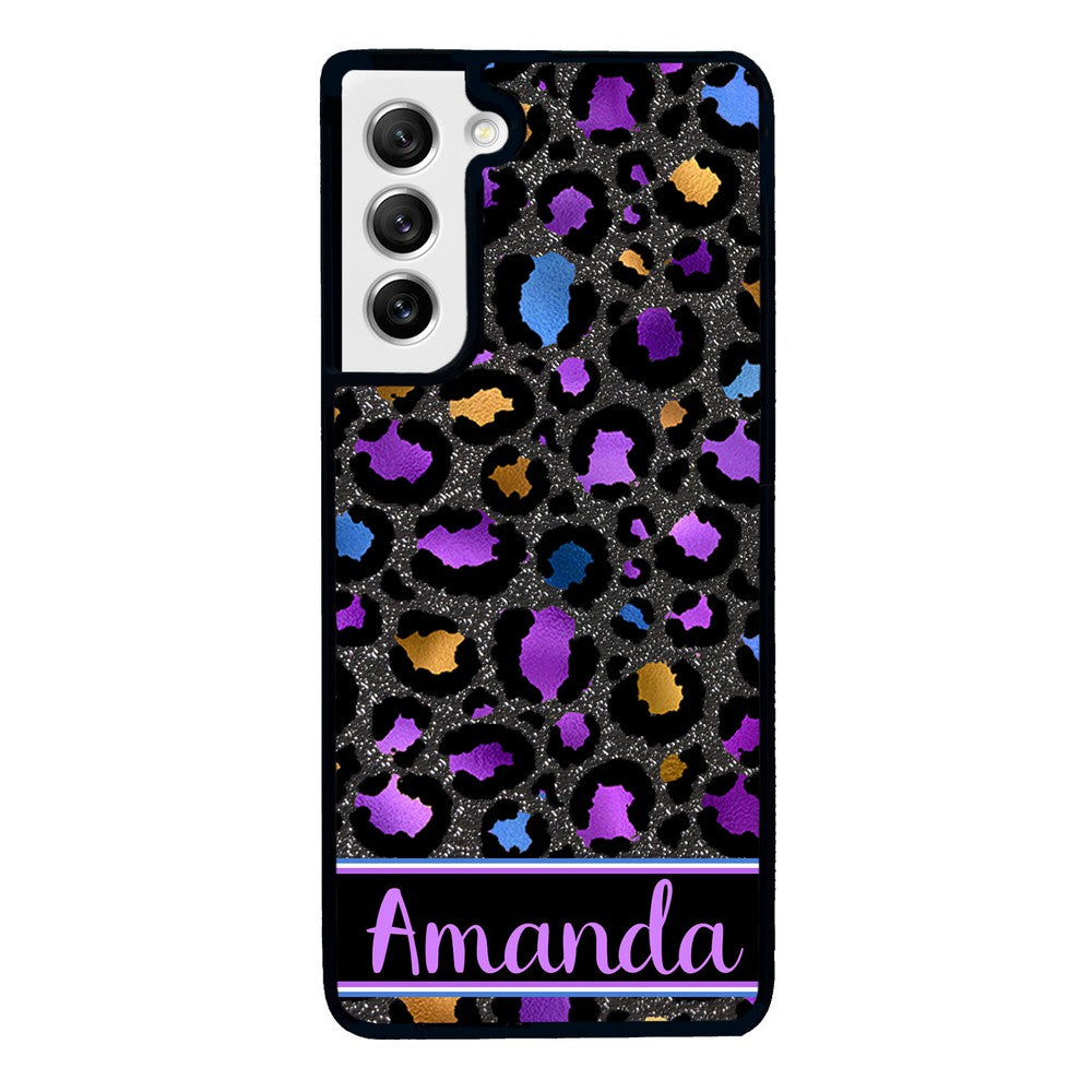 Space Leopard Blue Purple Gold Foil Personalized | Samsung Phone Case