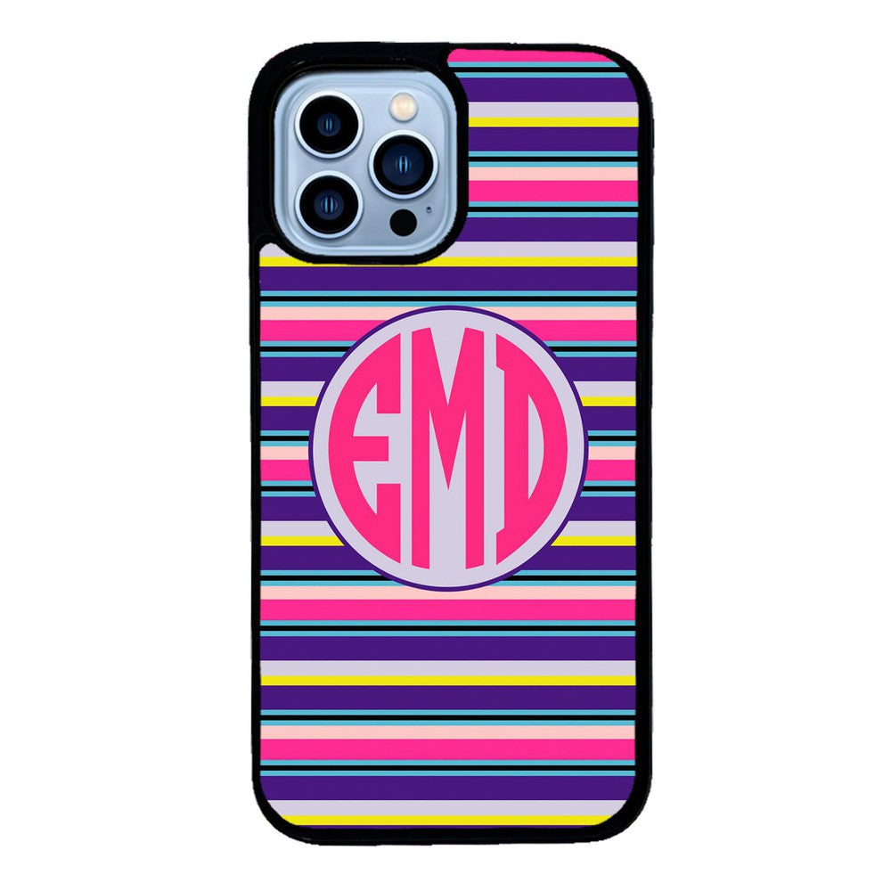 Pink Blue Purple Teal Bar Monogram | Apple iPhone Case
