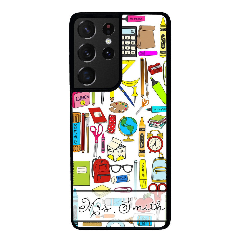 Teacher Appreciation School Supplies Collage Personalized | Samsung Phone Case