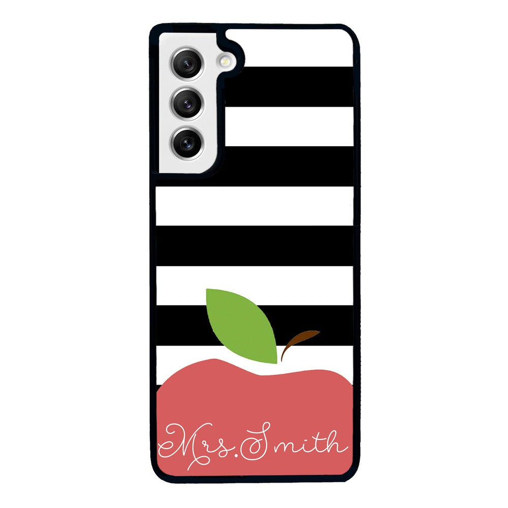 Teachers Appreciation Gift Apple Black and White Bars Personalized | Samsung Phone Case