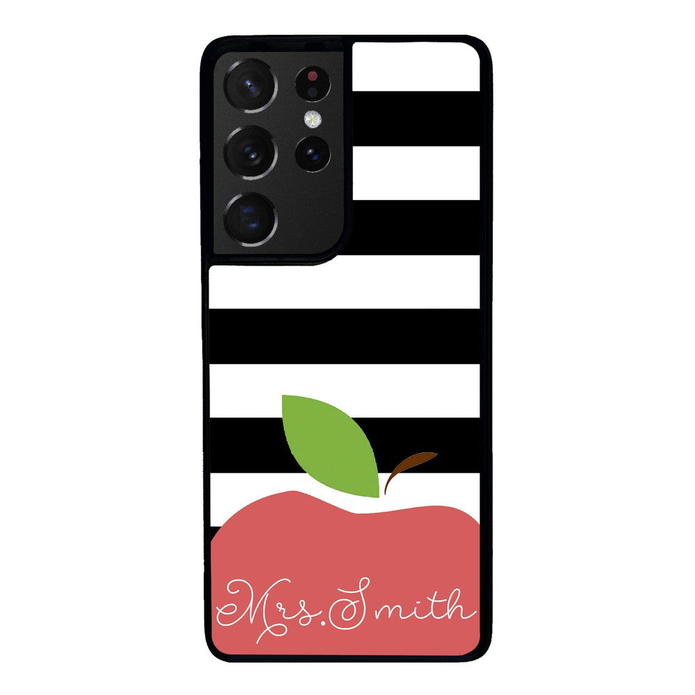 Teachers Appreciation Gift Apple Black and White Bars Personalized | Samsung Phone Case
