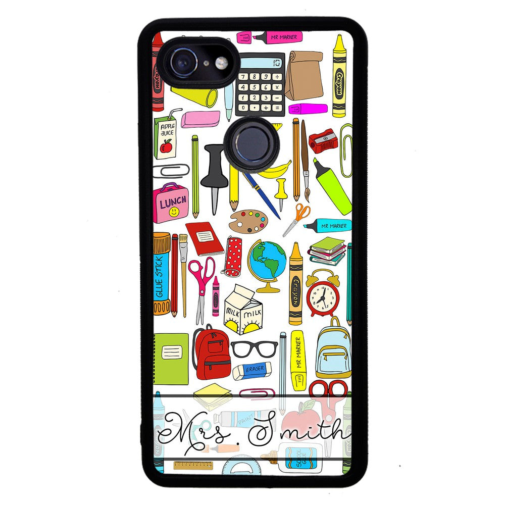 Teacher Appreciation School Supplies Collage Personalized | Google Phone Case