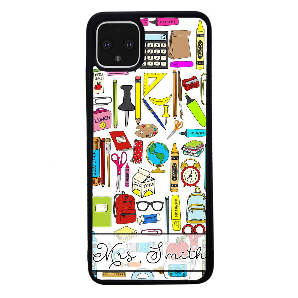 Teacher Appreciation School Supplies Collage Personalized | Google Phone Case