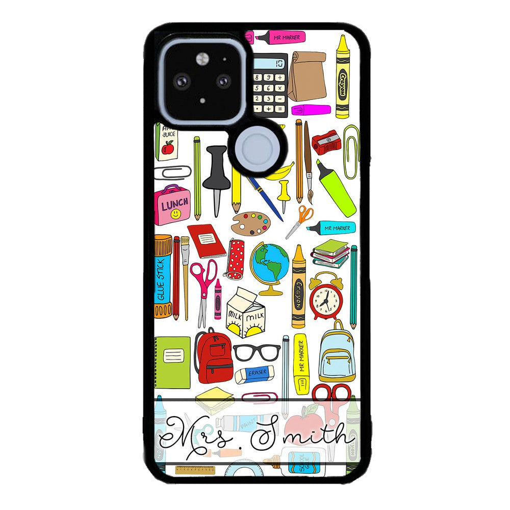 Teacher Appreciation School Supplies Collage Personalized | Google Phone Case
