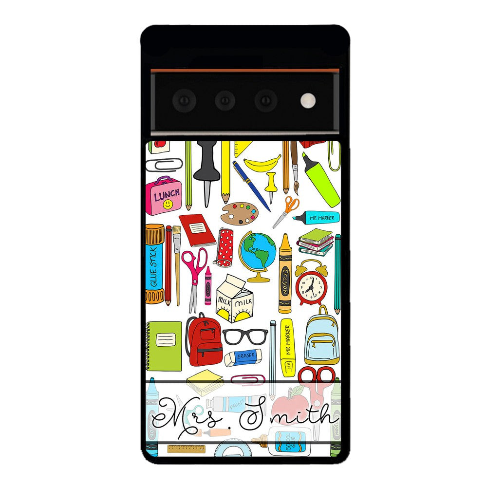 Teacher Appreciation School Supplies Collage Personalized | Google Phone Case
