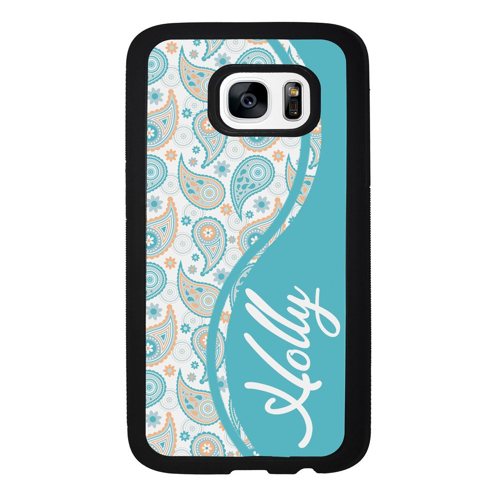 Teal Blue and Orange Paisley Personalized | Samsung Phone Case