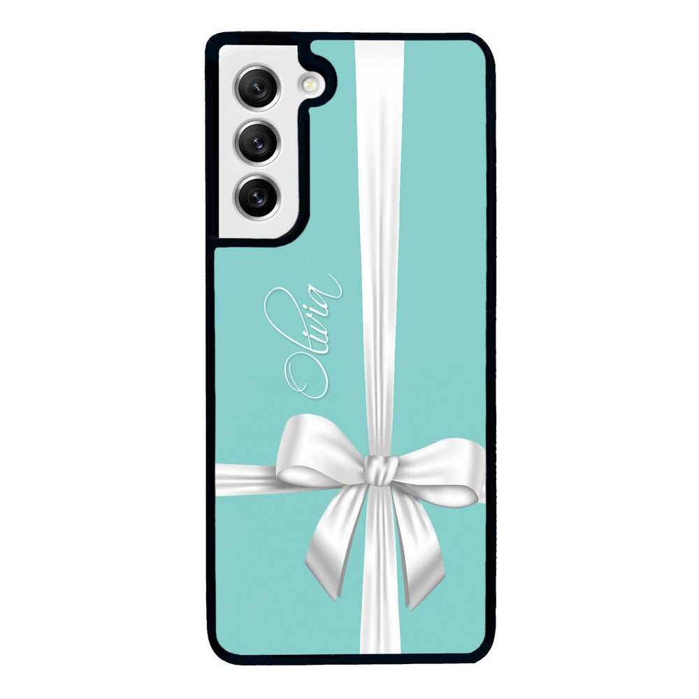 Teal Blue Bow Personalized Samsung Phone Case