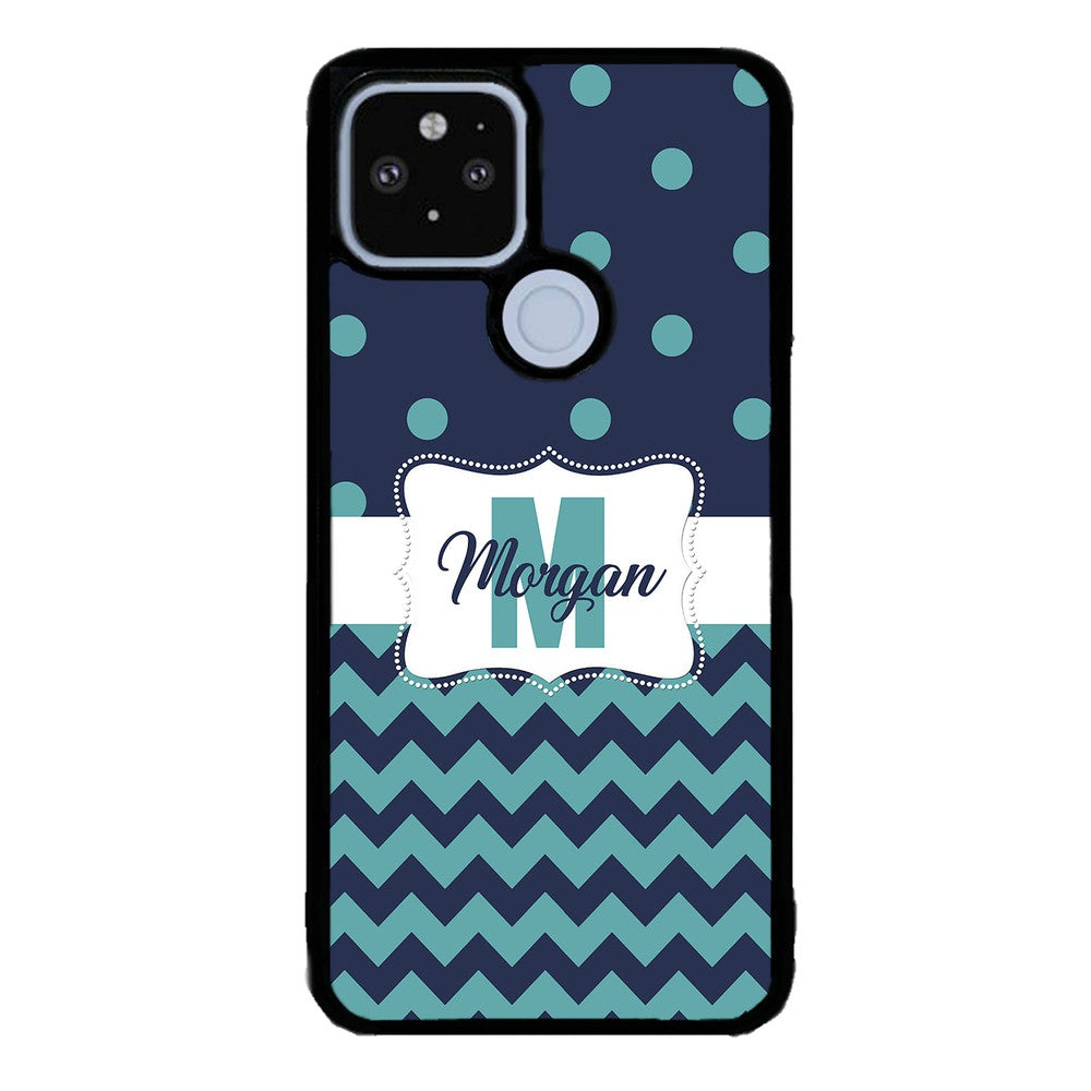 Teal Dark Blue Polka Dot Chevron Personalized | Google Phone Case