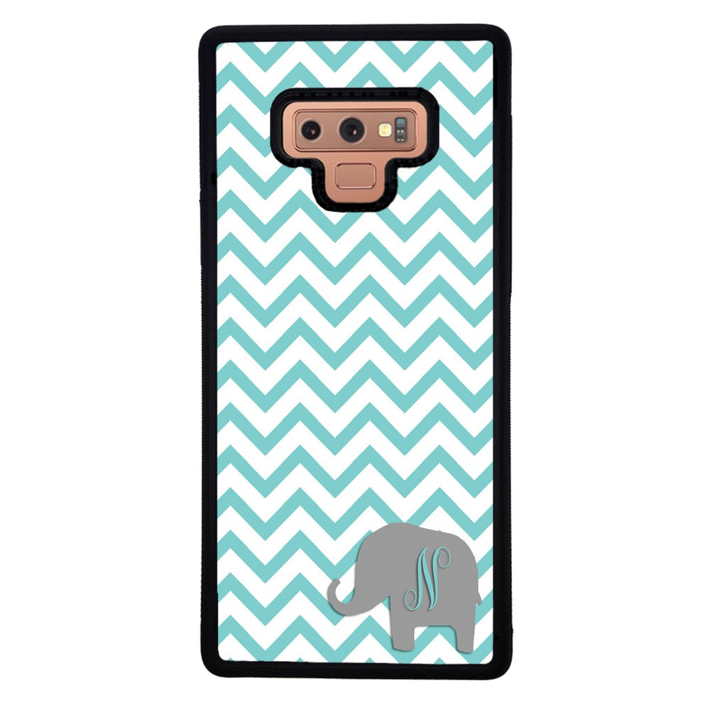 Teal Blue Elephant Chevron Initial | Samsung Phone Case