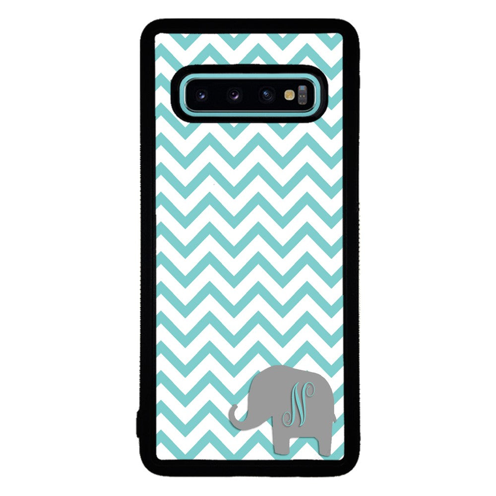 Teal Blue Elephant Chevron Initial | Samsung Phone Case