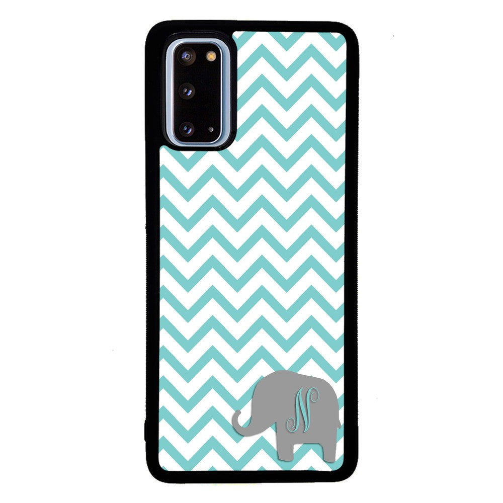 Teal Blue Elephant Chevron Initial | Samsung Phone Case