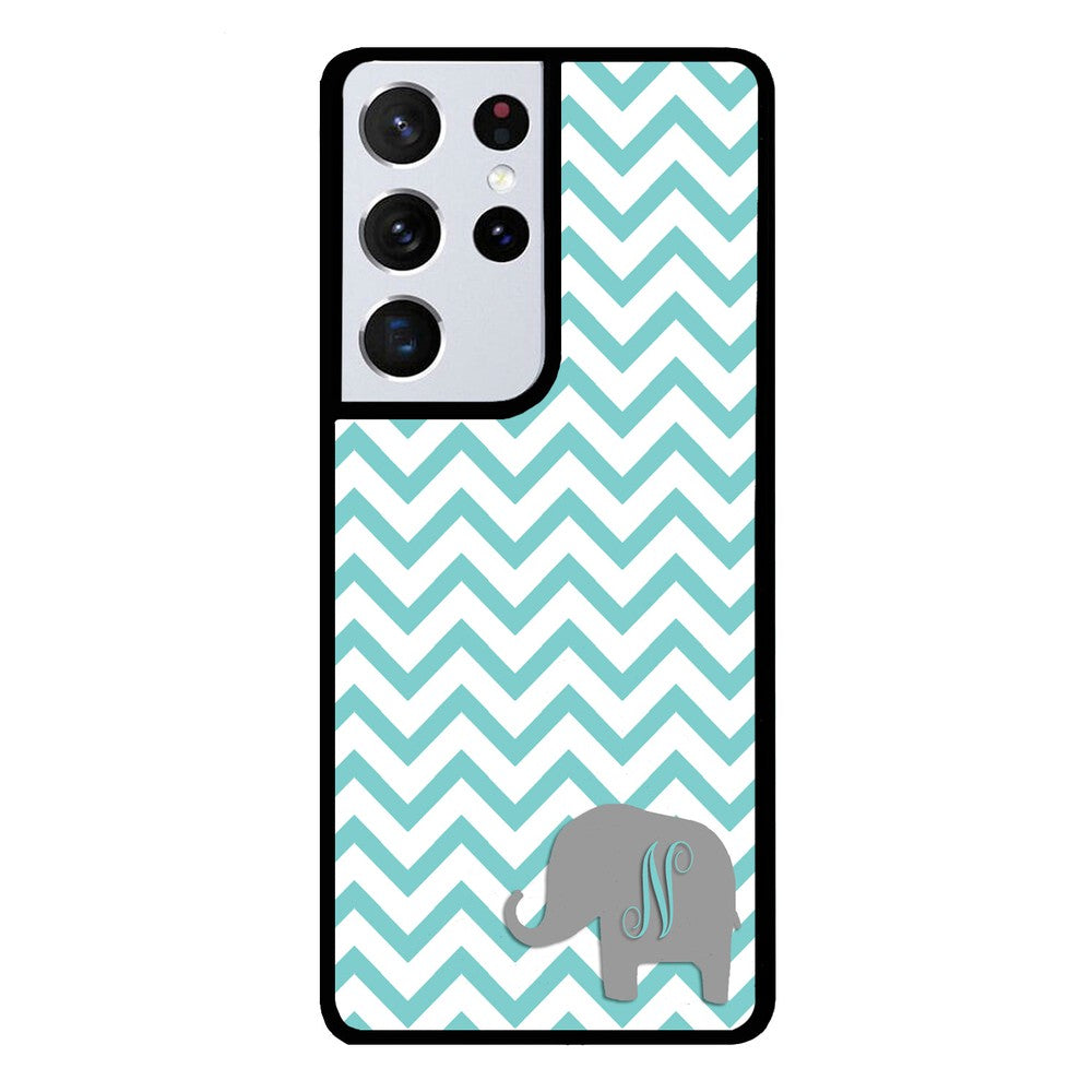 Teal Blue Elephant Chevron Initial | Samsung Phone Case