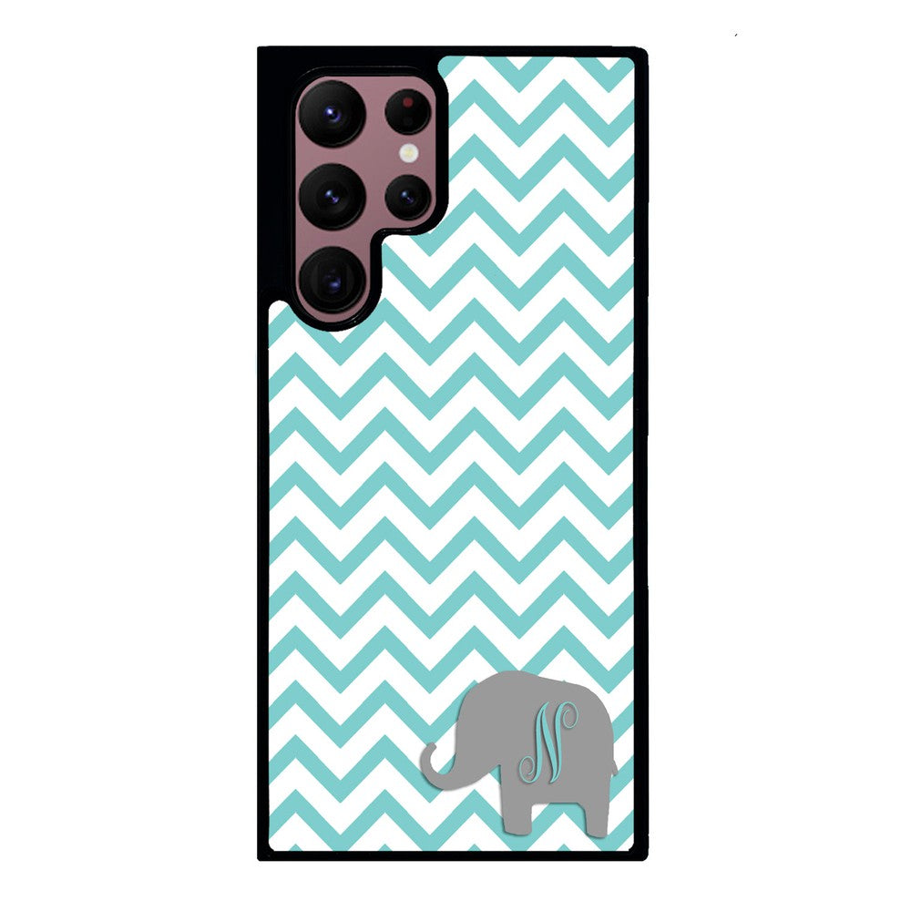 Teal Blue Elephant Chevron Initial | Samsung Phone Case