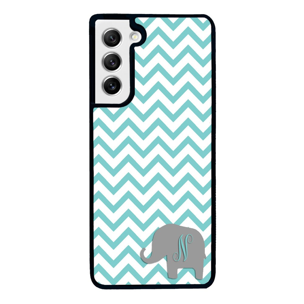 Teal Blue Elephant Chevron Initial | Samsung Phone Case