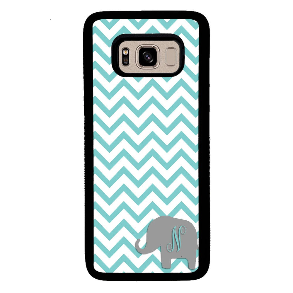 Teal Blue Elephant Chevron Initial | Samsung Phone Case