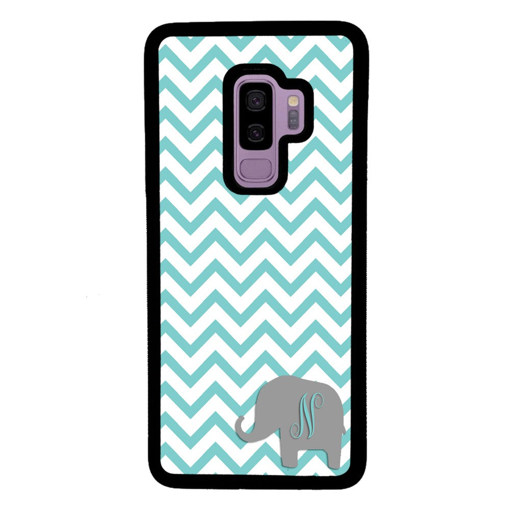 Teal Blue Elephant Chevron Initial | Samsung Phone Case
