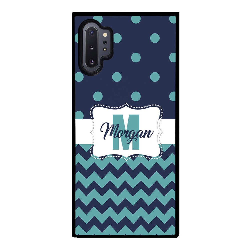 Teal Dark Blue Polka Dot Chevron Personalized | Samsung Phone Case