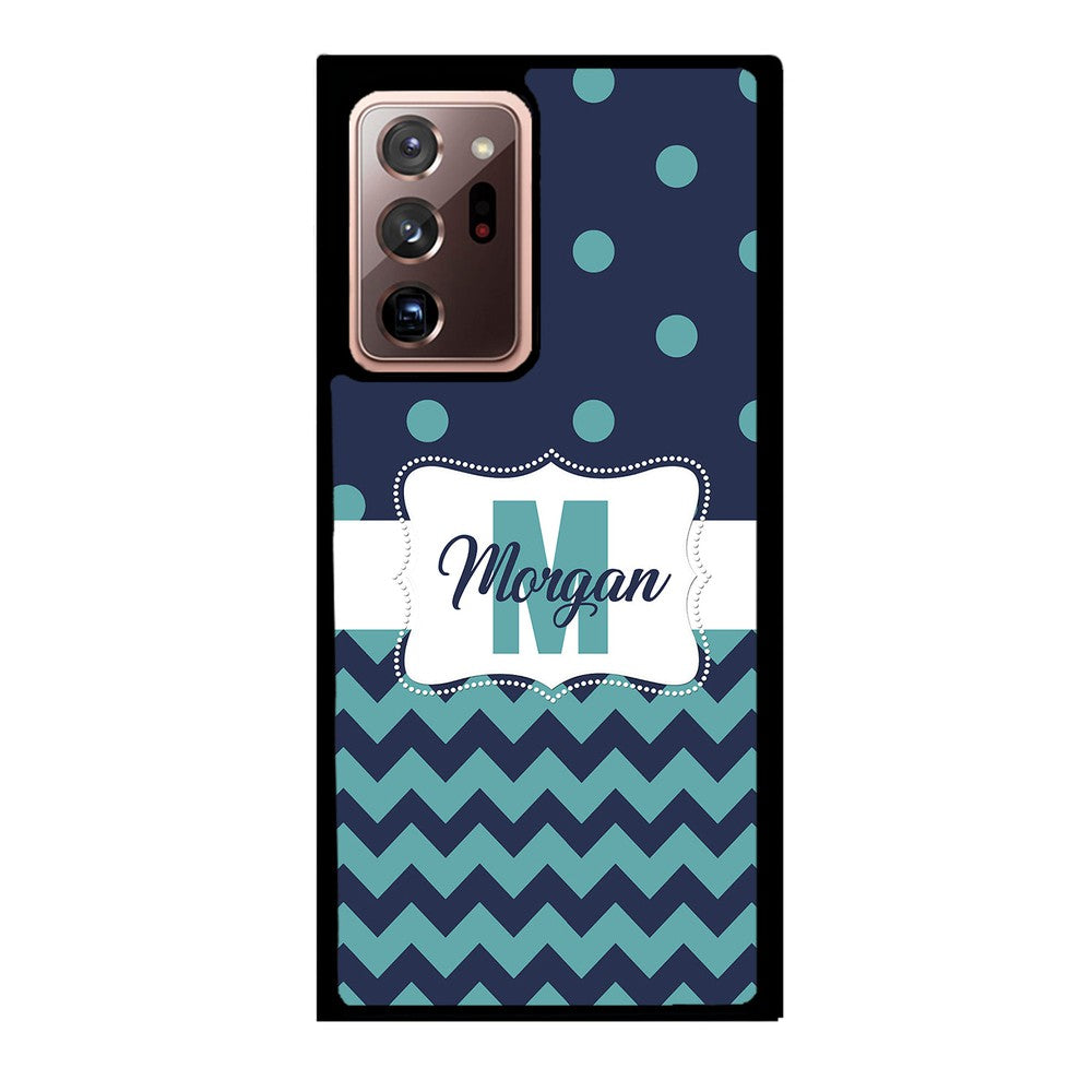 Teal Dark Blue Polka Dot Chevron Personalized | Samsung Phone Case