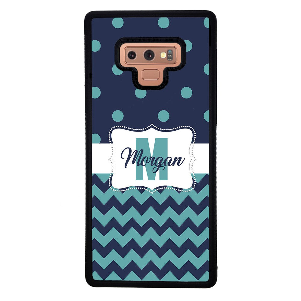 Teal Dark Blue Polka Dot Chevron Personalized | Samsung Phone Case