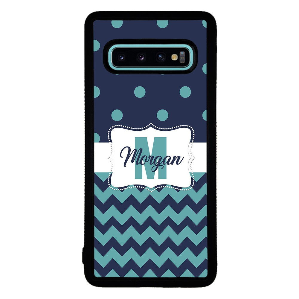 Teal Dark Blue Polka Dot Chevron Personalized | Samsung Phone Case