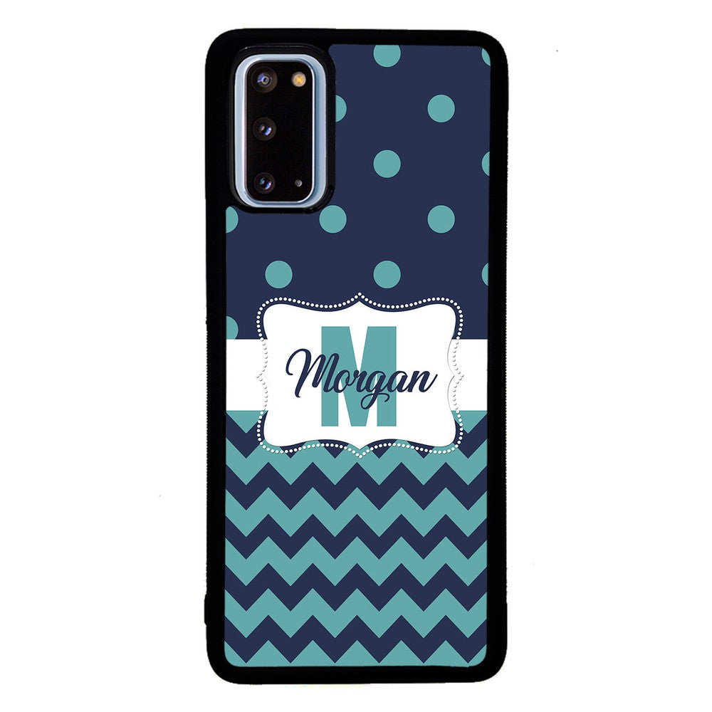 Teal Dark Blue Polka Dot Chevron Personalized | Samsung Phone Case