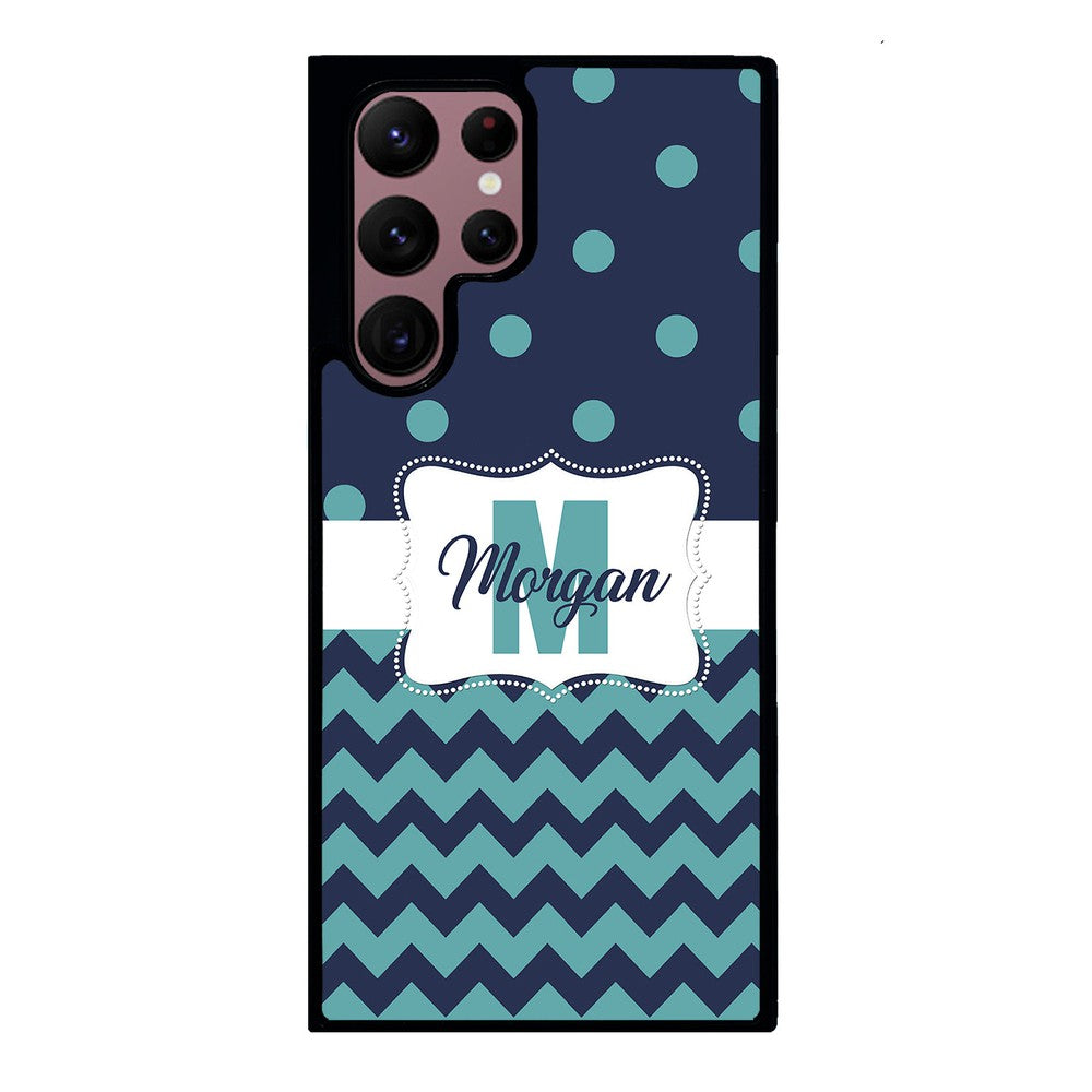 Teal Dark Blue Polka Dot Chevron Personalized | Samsung Phone Case