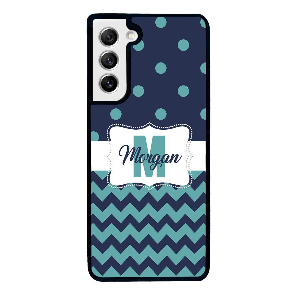 Teal Dark Blue Polka Dot Chevron Personalized | Samsung Phone Case