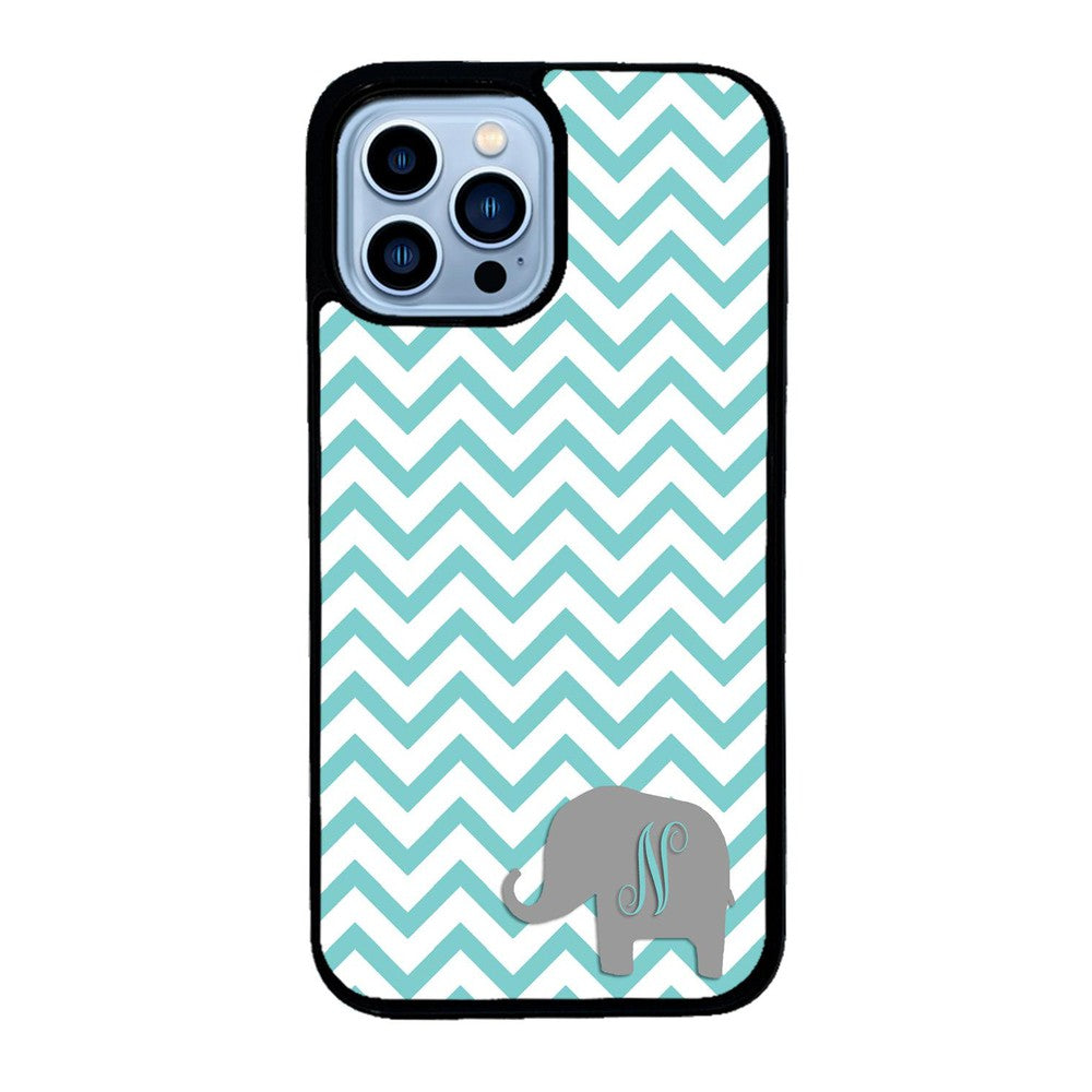 Teal Blue Elephant Chevron Initial | Apple iPhone Case