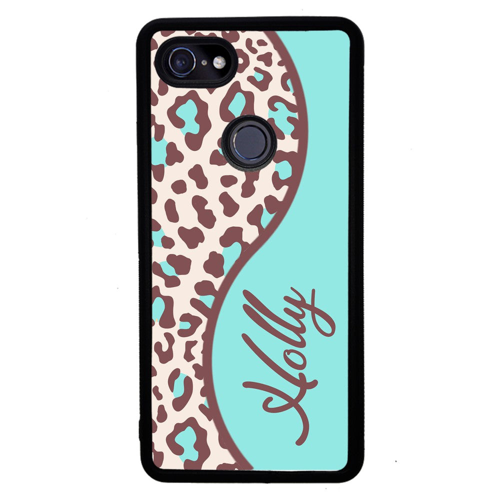 Teal and Brown Leopard Curvy Personalized | Google Phone Case