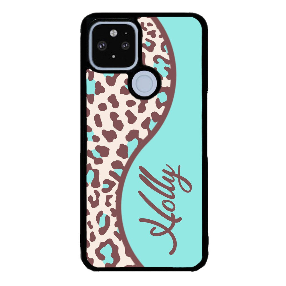 Teal and Brown Leopard Curvy Personalized | Google Phone Case