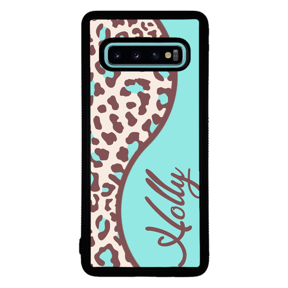 Teal and Brown Leopard Curvy Personalized | Samsung Phone Case