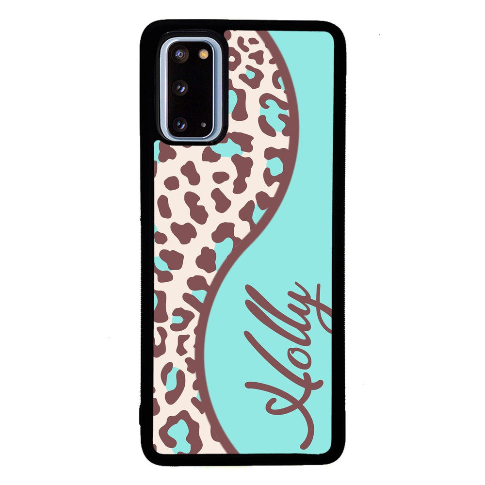 Teal and Brown Leopard Curvy Personalized | Samsung Phone Case