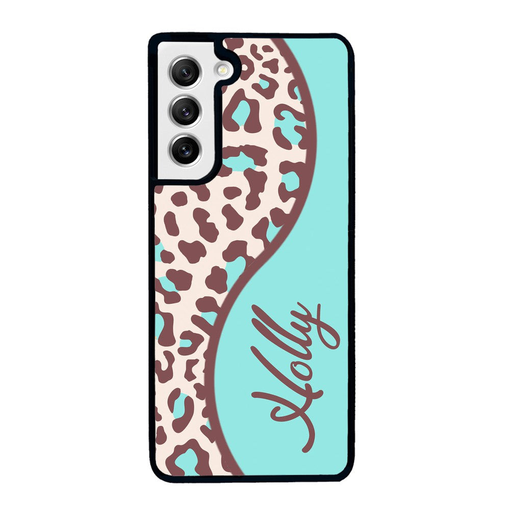 Teal and Brown Leopard Curvy Personalized Samsung Phone Case