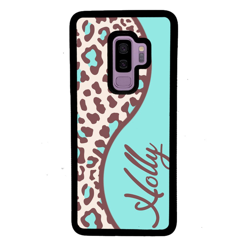 Teal and Brown Leopard Curvy Personalized | Samsung Phone Case