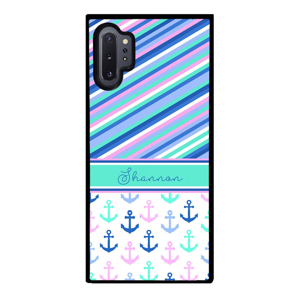 Nautical Pinstripes Anchors Personalized | Samsung Phone Case
