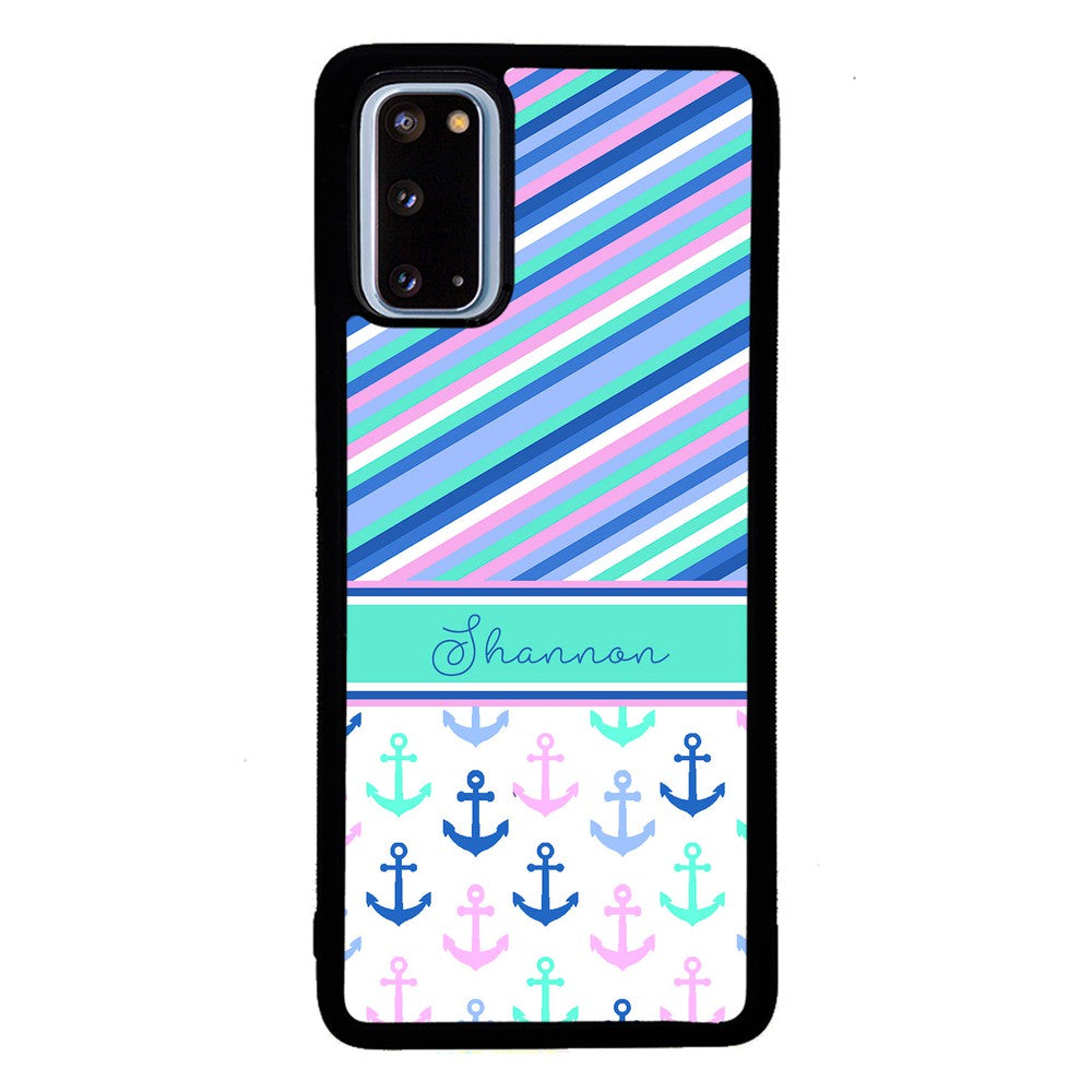Nautical Pinstripes Anchors Personalized | Samsung Phone Case