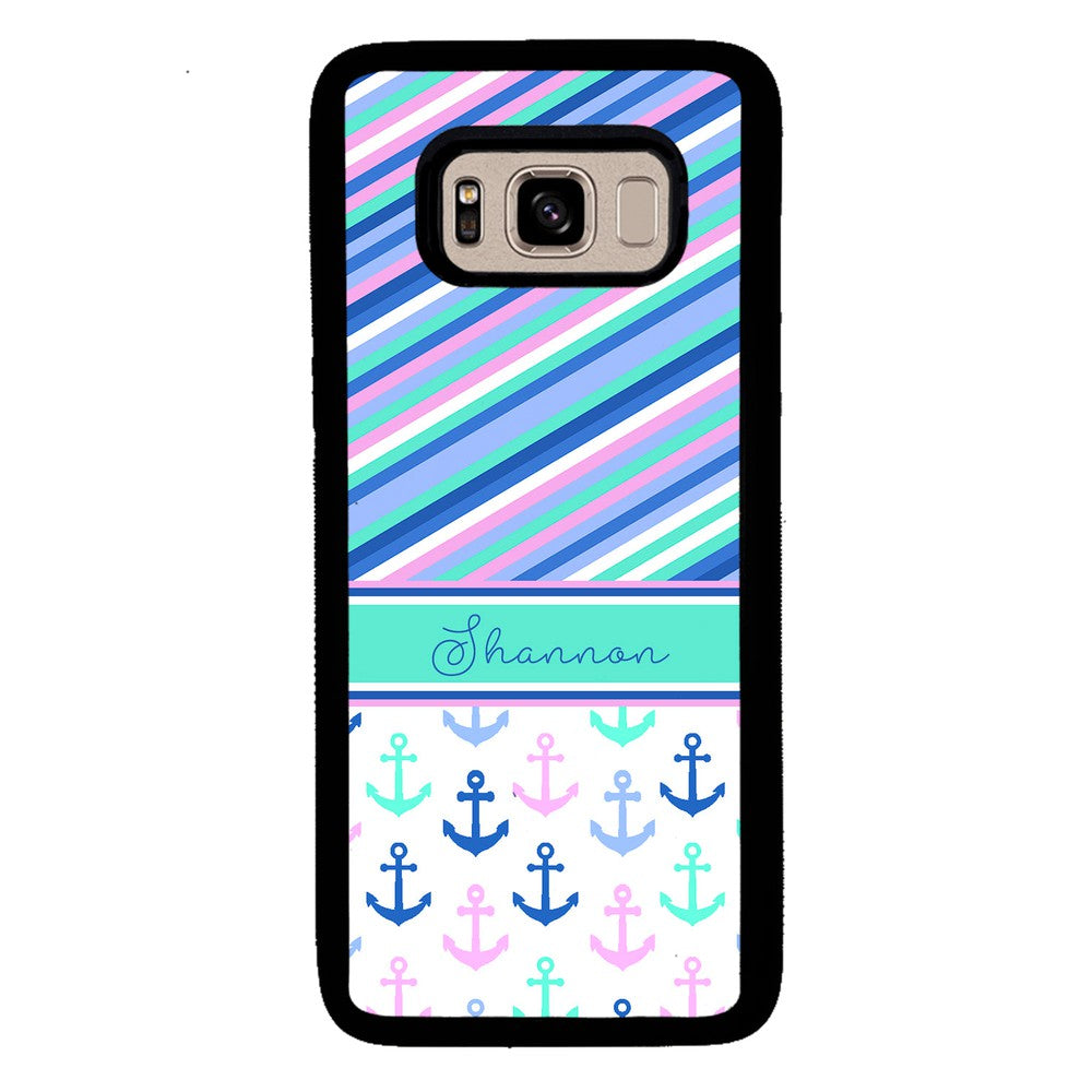 Nautical Pinstripes Anchors Personalized | Samsung Phone Case