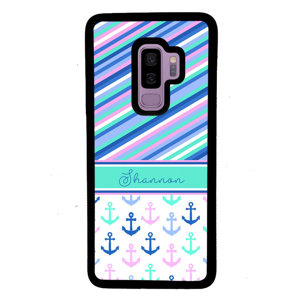 Nautical Pinstripes Anchors Personalized | Samsung Phone Case
