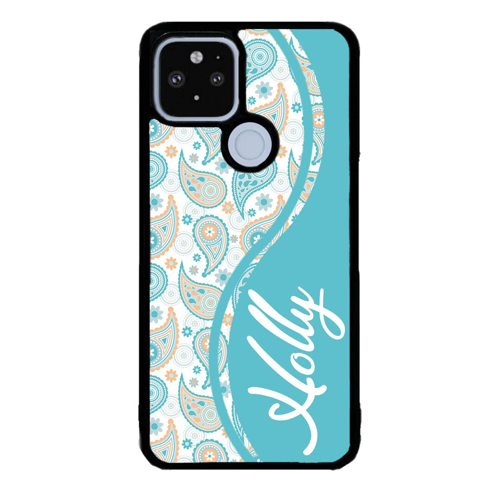 Teal Blue and Orange Paisley Personalized | Google Phone Case