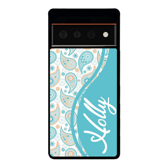 Teal Blue and Orange Paisley Personalized | Google Phone Case