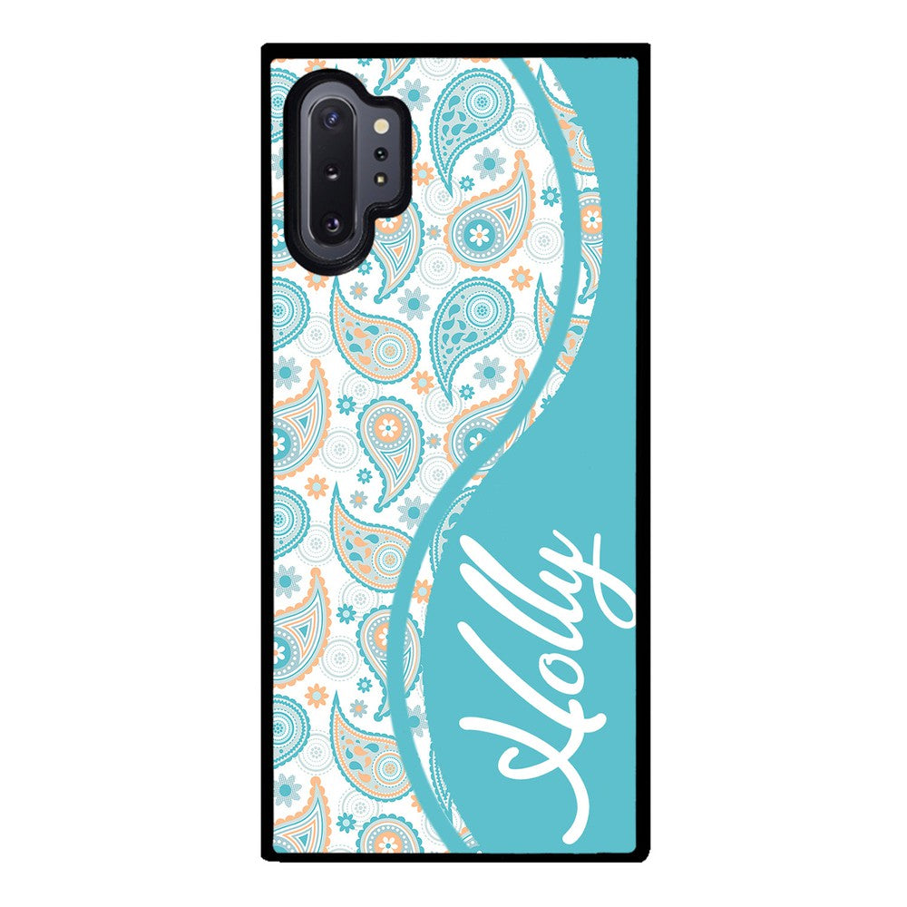 Teal Blue and Orange Paisley Personalized | Samsung Phone Case