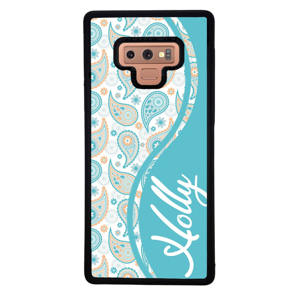 Teal Blue and Orange Paisley Personalized | Samsung Phone Case