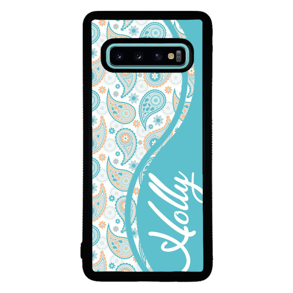 Teal Blue and Orange Paisley Personalized | Samsung Phone Case