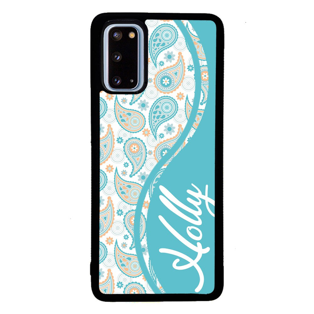 Teal Blue and Orange Paisley Personalized | Samsung Phone Case