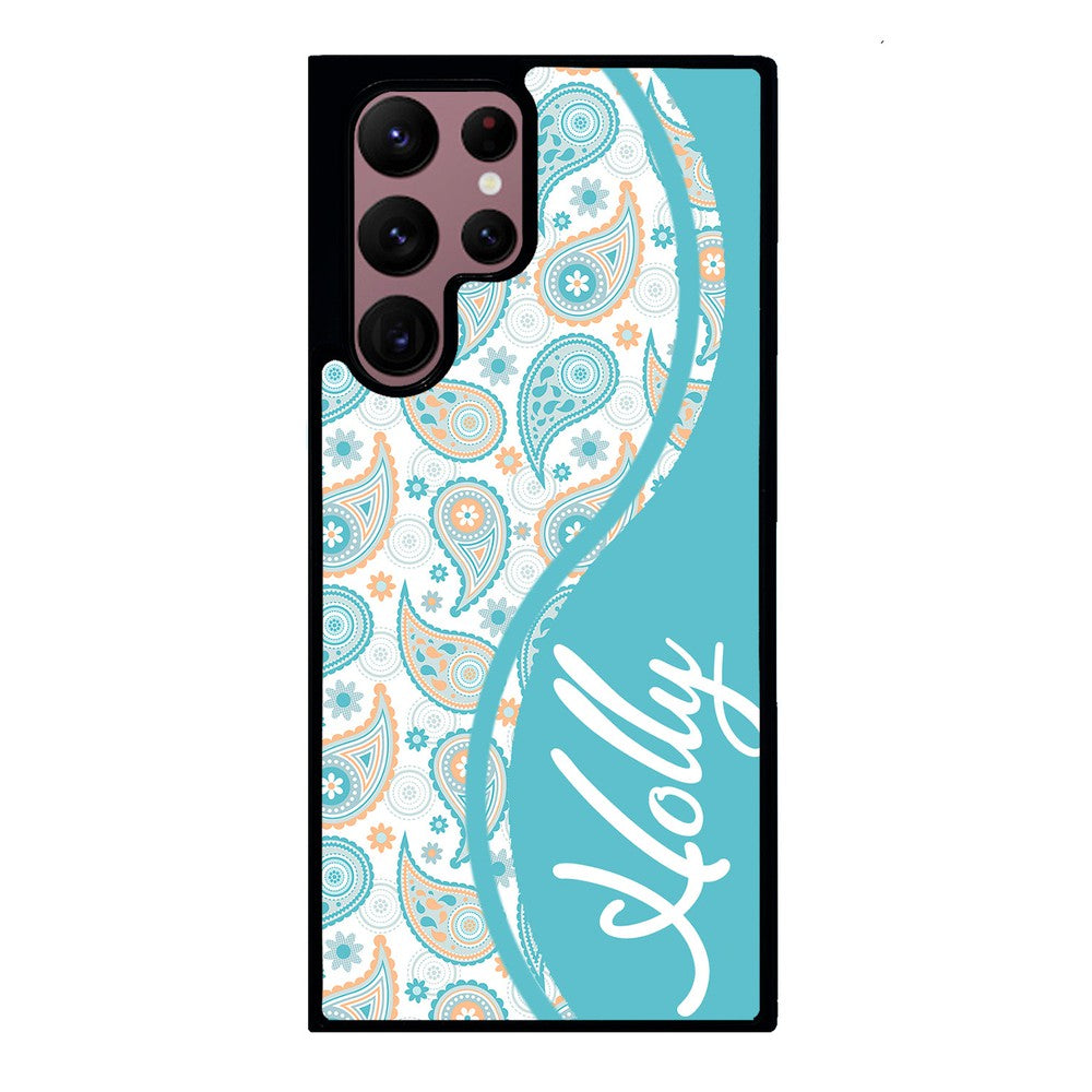 Teal Blue and Orange Paisley Personalized | Samsung Phone Case