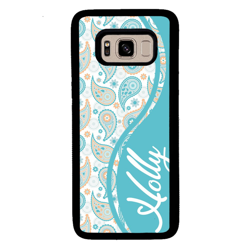 Teal Blue and Orange Paisley Personalized | Samsung Phone Case
